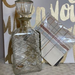 Vintage Glass Decanter Etched Diamond Pattern “Federal Law Forbids Alcohol”